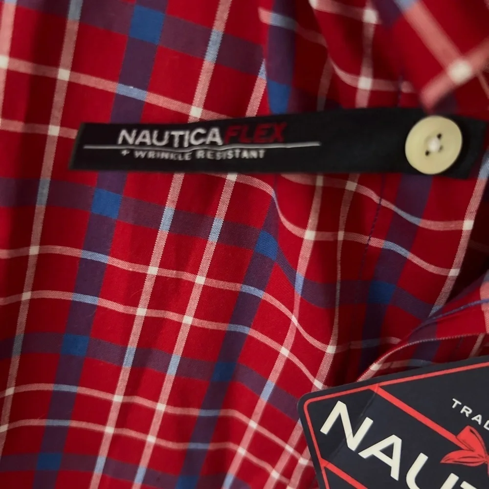 Nautica Men's Red and Blue Plaid Button Down Shirts/NWT/XXL